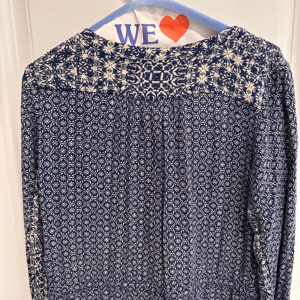Velvet Blue Patterned Drawstring Dress - Picture 5 of 6